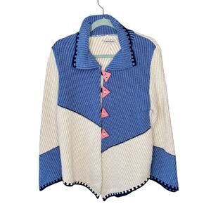 Women's XL Sweater Vintage Polish Eclectic Grandpa Core Asymmetrical Cozy Button